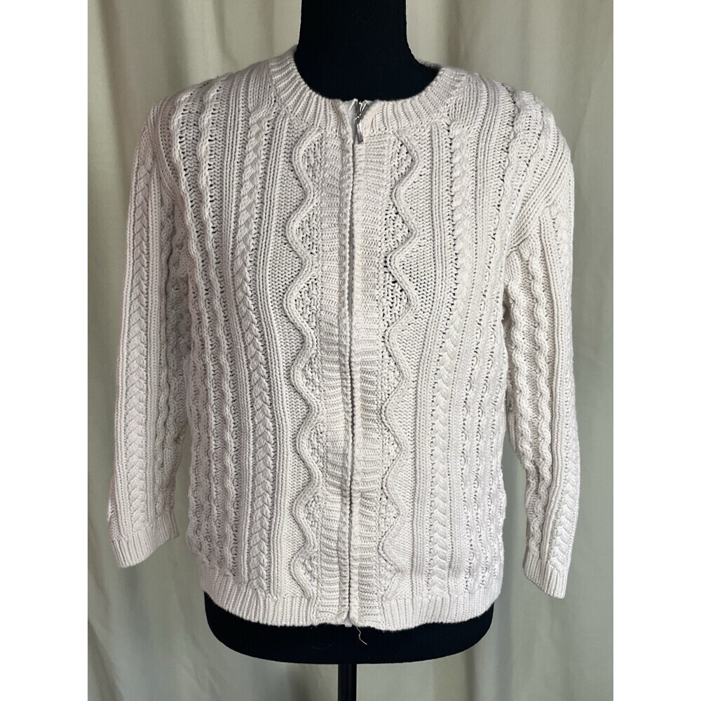 Alps Women’s Cable Knit Cotton Zip Front Cardigan small